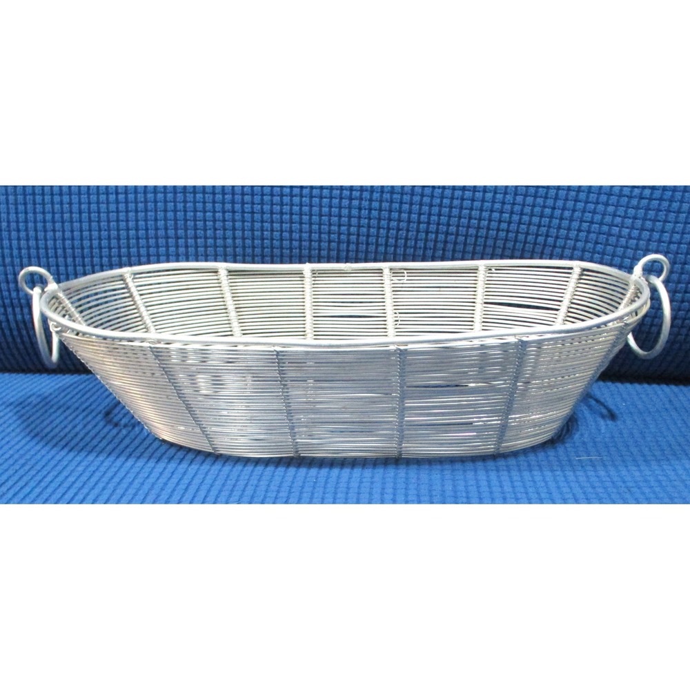 Vintage Silver Wire Oval Bread Basket with Ring Handles Industrial Decor
